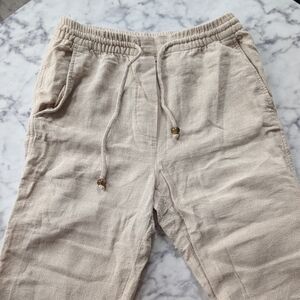 Zara Beige Linen Pants with Drawstring